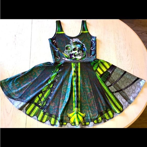 NWT LIVING DEAD HARRY POTTER GREEN SLYTHERIN SKATER DRESS LRG~BRAND NEW - Picture 3 of 6